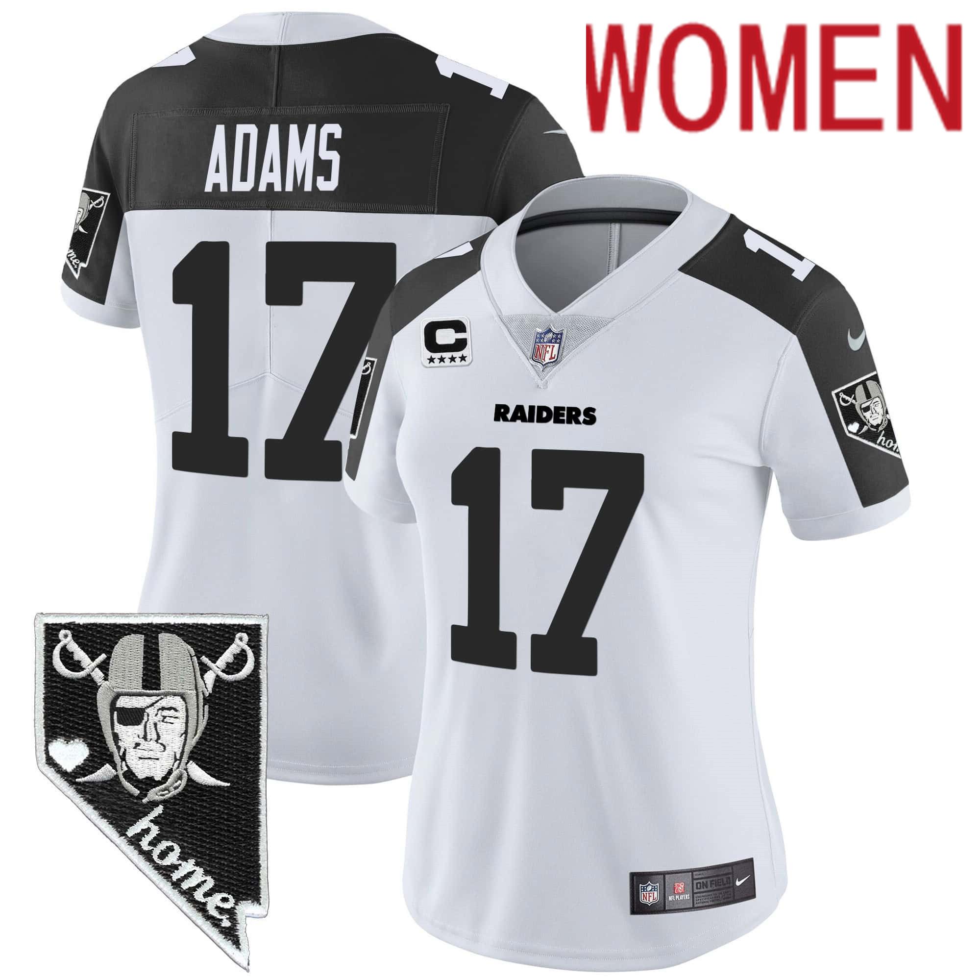 Women Oakland Raiders 17 Adams White 2024 Nike Nevada Home Patch Vapor NFL Jersey style 1